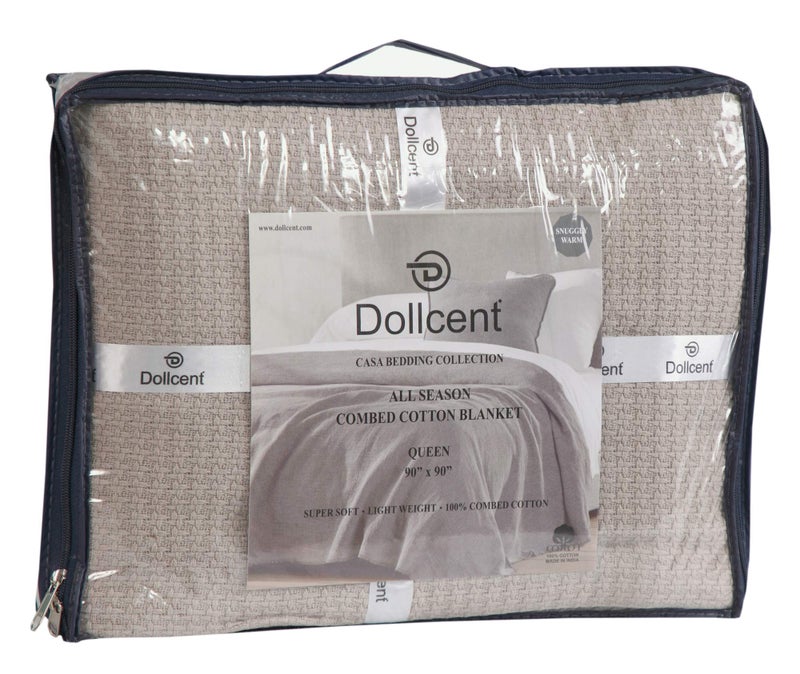 DOLLCENT 100% Soft Premium Combed Cotton Thermal Blanketâ€“ Queen Blanketâ€“ Soft Cozy Warm Cotton Blanketâ€“ Bed Throw Blanketâ€“ Queen Bed Blanketsâ€“ All Season Cotton Blanketsâ€“ Sand Queen Cotton Blankets - Image 4